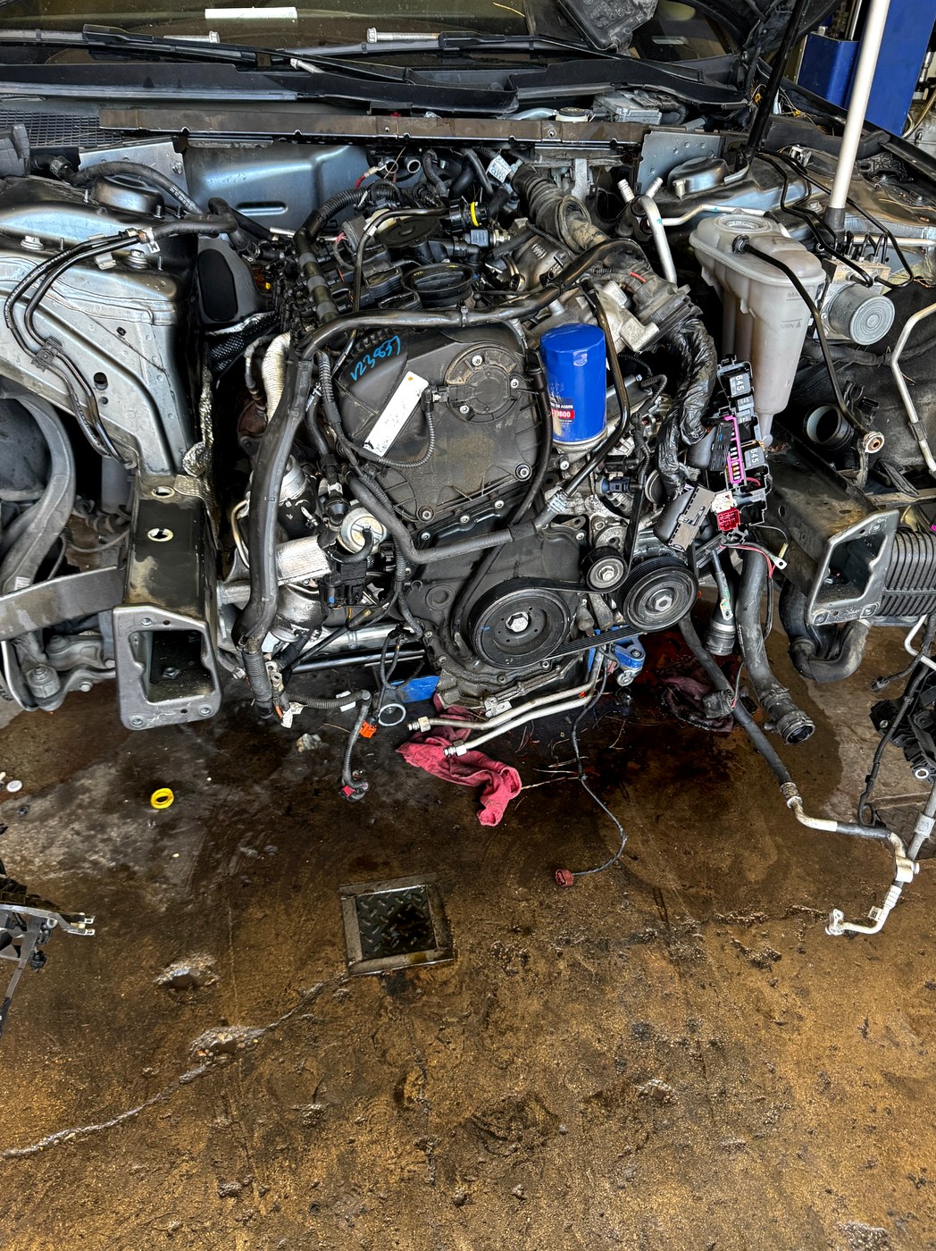 Major engine repair work in bay